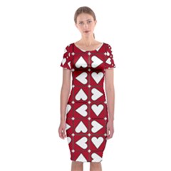 Graphic Heart Pattern Red White Classic Short Sleeve Midi Dress