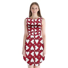 Graphic Heart Pattern Red White Sleeveless Chiffon Dress  