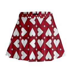 Graphic Heart Pattern Red White Mini Flare Skirt