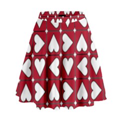 Graphic Heart Pattern Red White High Waist Skirt