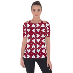 Graphic Heart Pattern Red White Shoulder Cut Out Short Sleeve Top