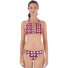 Graphic Heart Pattern Red White Perfectly Cut Out Bikini Set