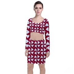 Graphic Heart Pattern Red White Top And Skirt Sets