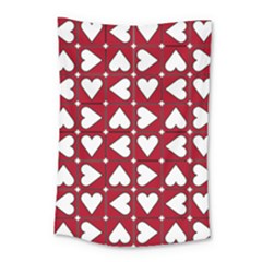 Graphic Heart Pattern Red White Small Tapestry