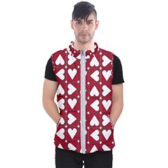 Graphic Heart Pattern Red White Men s Puffer Vest