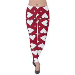 Graphic Heart Pattern Red White Velvet Leggings