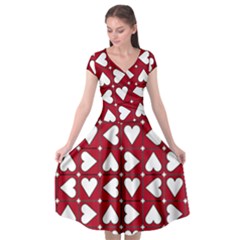 Graphic Heart Pattern Red White Cap Sleeve Wrap Front Dress