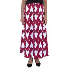 Graphic Heart Pattern Red White Flared Maxi Skirt