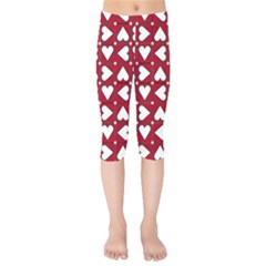 Graphic Heart Pattern Red White Kids  Capri Leggings  by HermanTelo