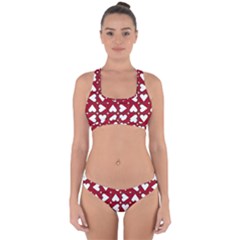 Graphic Heart Pattern Red White Cross Back Hipster Bikini Set