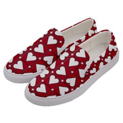 Graphic Heart Pattern Red White Men s Canvas Slip Ons by HermanTelo