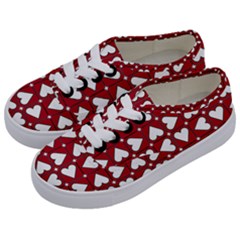 Graphic Heart Pattern Red White Kids  Classic Low Top Sneakers by HermanTelo