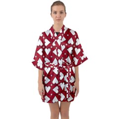 Graphic Heart Pattern Red White Quarter Sleeve Kimono Robe