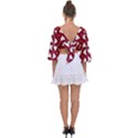 Graphic Heart Pattern Red White Tie Back Butterfly Sleeve Chiffon Top View2