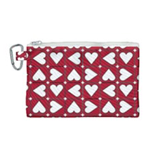 Graphic Heart Pattern Red White Canvas Cosmetic Bag (medium) by HermanTelo