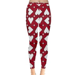 Graphic Heart Pattern Red White Inside Out Leggings by HermanTelo