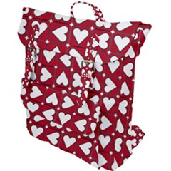 Graphic Heart Pattern Red White Buckle Up Backpack