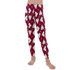 Graphic Heart Pattern Red White Kids  Lightweight Velour Leggings