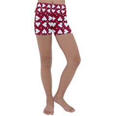 Graphic Heart Pattern Red White Kids  Lightweight Velour Yoga Shorts