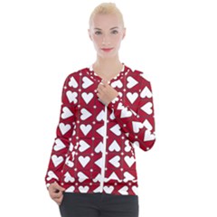 Graphic Heart Pattern Red White Casual Zip Up Jacket by HermanTelo