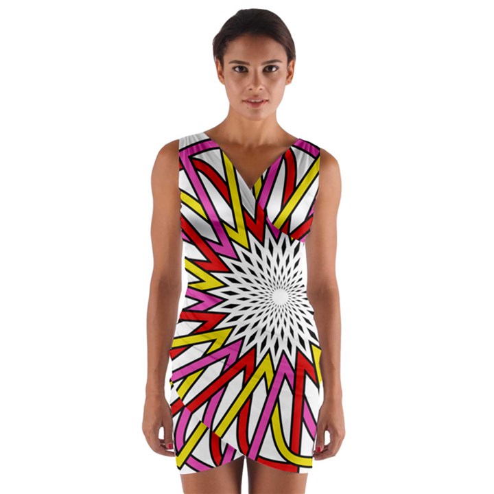 Sun Abstract Mandala Wrap Front Bodycon Dress