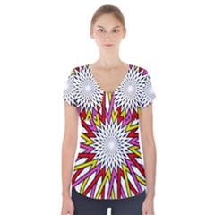 Sun Abstract Mandala Short Sleeve Front Detail Top by HermanTelo