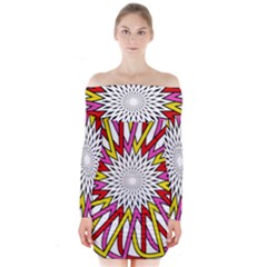 Sun Abstract Mandala Long Sleeve Off Shoulder Dress