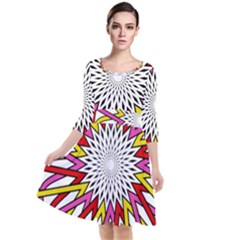 Sun Abstract Mandala Quarter Sleeve Waist Band Dress