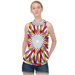 Sun Abstract Mandala High Neck Satin Top by HermanTelo