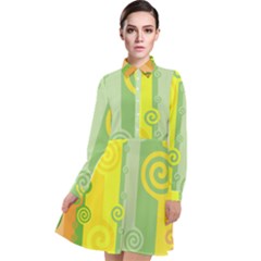 Ring Kringel Background Abstract Yellow Long Sleeve Chiffon Shirt Dress by HermanTelo