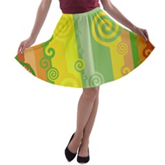 Ring Kringel Background Abstract Yellow A-line Skater Skirt by HermanTelo