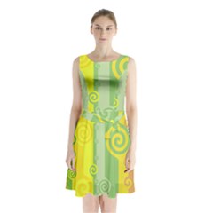 Ring Kringel Background Abstract Yellow Sleeveless Waist Tie Chiffon Dress by HermanTelo