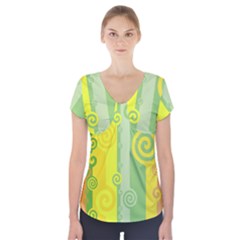 Ring Kringel Background Abstract Yellow Short Sleeve Front Detail Top by HermanTelo