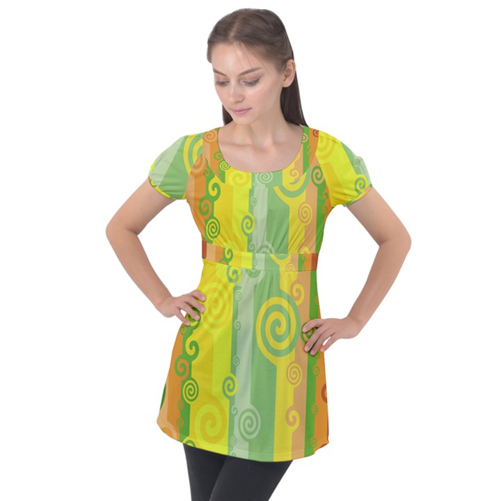 Ring Kringel Background Abstract Yellow Puff Sleeve Tunic Top