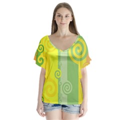 Ring Kringel Background Abstract Yellow V-neck Flutter Sleeve Top