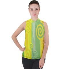 Ring Kringel Background Abstract Yellow Mock Neck Chiffon Sleeveless Top