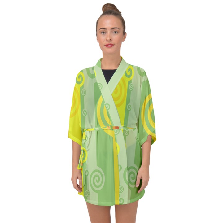 Ring Kringel Background Abstract Yellow Half Sleeve Chiffon Kimono