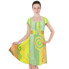 Ring Kringel Background Abstract Yellow Cap Sleeve Midi Dress