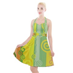 Ring Kringel Background Abstract Yellow Halter Party Swing Dress  by HermanTelo