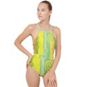 Ring Kringel Background Abstract Yellow High Neck One Piece Swimsuit View1