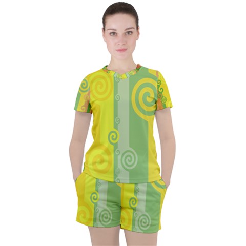 Ring Kringel Background Abstract Yellow Women s Tee And Shorts Set by HermanTelo