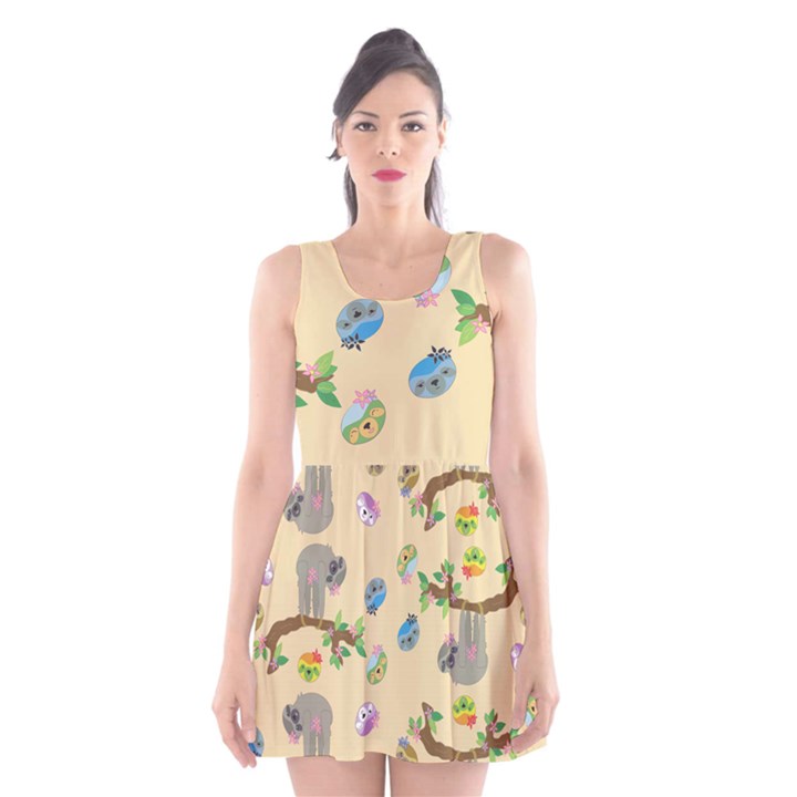 Sloth Neutral Color Cute Cartoon Scoop Neck Skater Dress