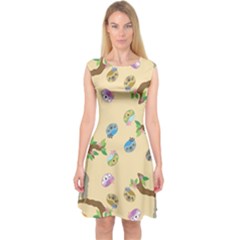 Sloth Neutral Color Cute Cartoon Capsleeve Midi Dress