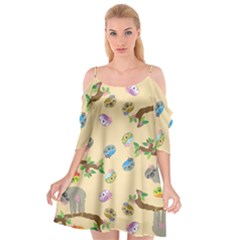 Sloth Neutral Color Cute Cartoon Cutout Spaghetti Strap Chiffon Dress