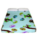 Sloth Aqua Blue Cute Cartoon Tile Green Fitted Sheet (Queen Size) View1