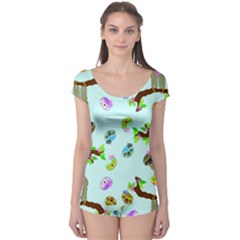 Sloth Aqua Blue Cute Cartoon Tile Green Boyleg Leotard  by HermanTelo