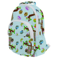 Sloth Aqua Blue Cute Cartoon Tile Green Rounded Multi Pocket Backpack