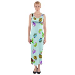 Sloth Aqua Blue Cute Cartoon Tile Green Fitted Maxi Dress by HermanTelo