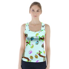 Sloth Aqua Blue Cute Cartoon Tile Green Racer Back Sports Top by HermanTelo