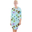 Sloth Aqua Blue Cute Cartoon Tile Green Quarter Sleeve Hood Bodycon Dress View1